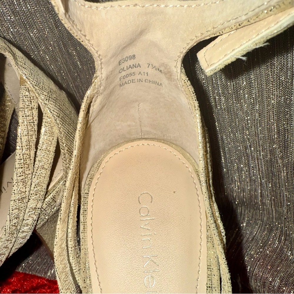 Calvin Klein Metallic Glam‎ Gold Strap High Heels Formal Christmas New Years Eve - Picture 10 of 10